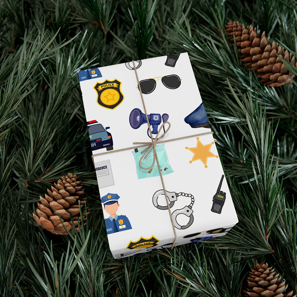 Thumbnail: Gift wrapped in police pattern with badge, handcuffs and Teal Cheerleader Gift Wrapping Paper