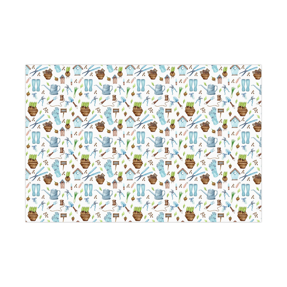 Thumbnail: Blue Garden Life Gift Wrapping Paper | Farming Tools, Plants and Veggies on white background