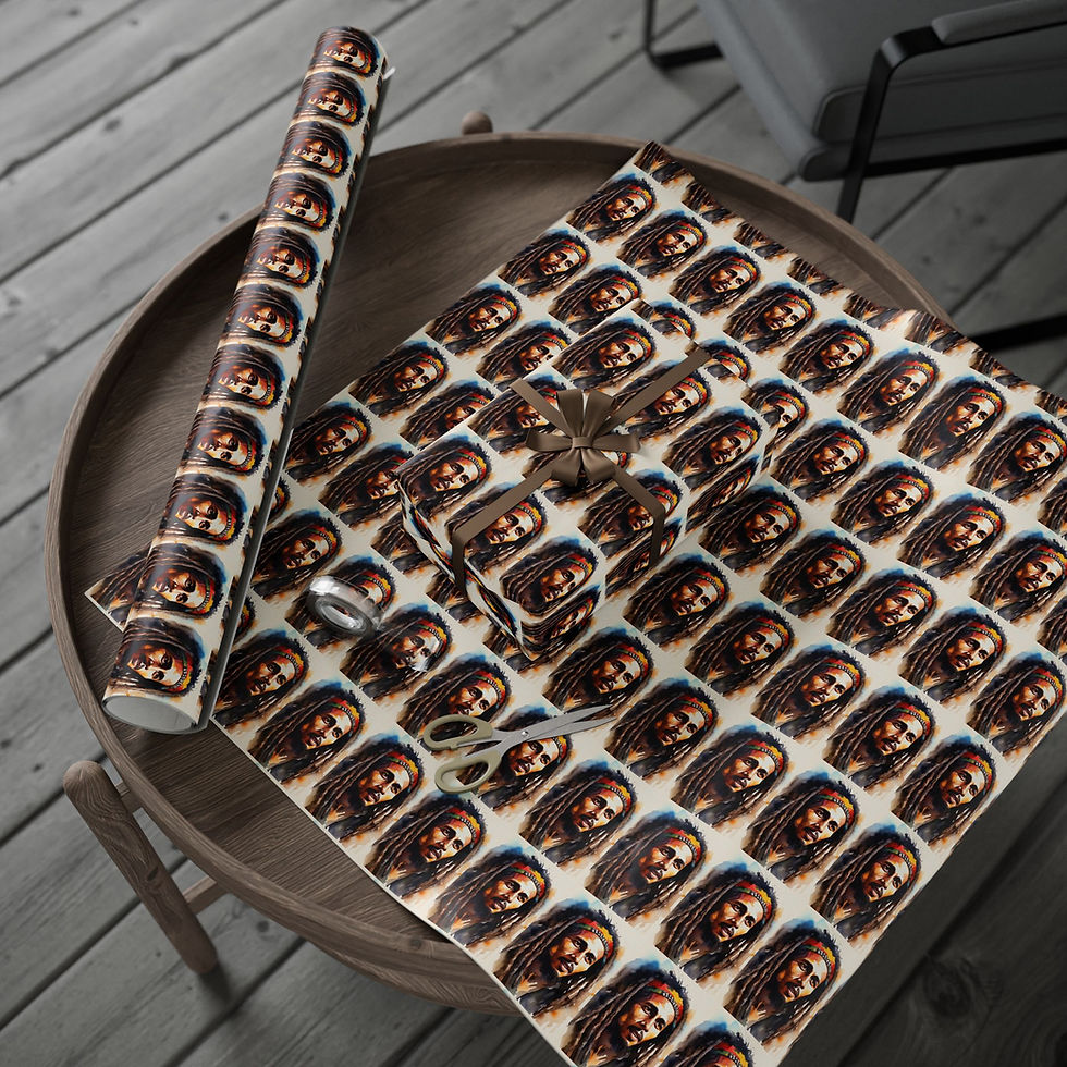 Thumbnail: Lebanon Gift Wrapping Paper with lion face pattern on a wooden table.