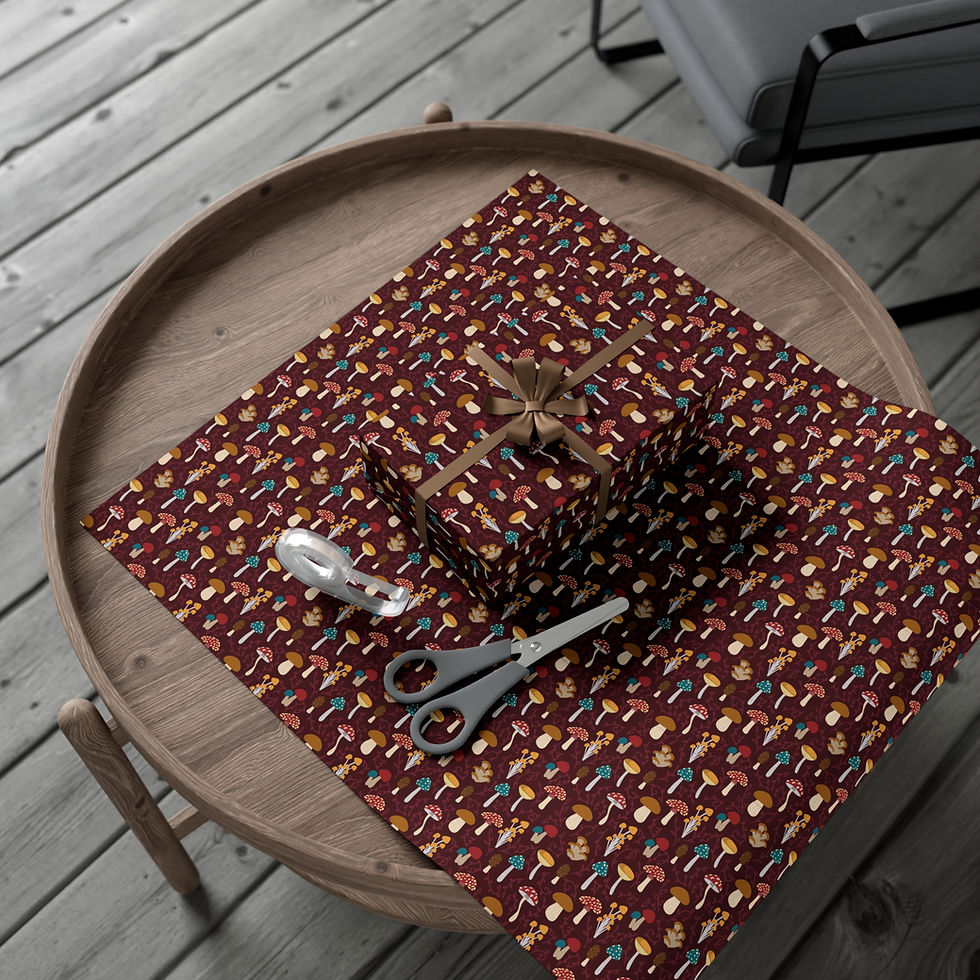 Thumbnail: Gift-wrapped present on a table with scissors and patterned wrapping paper.