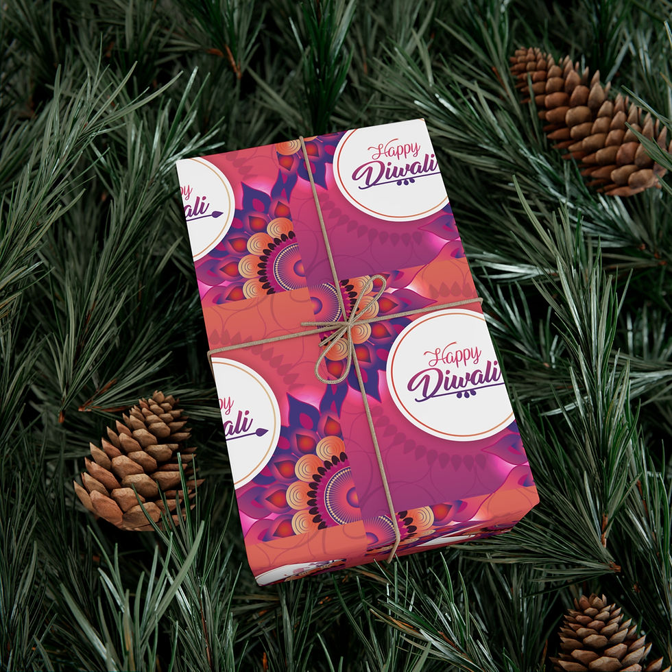 Thumbnail: Wrapped gift box with Happy Diwali text, tied with twine on pine needles.