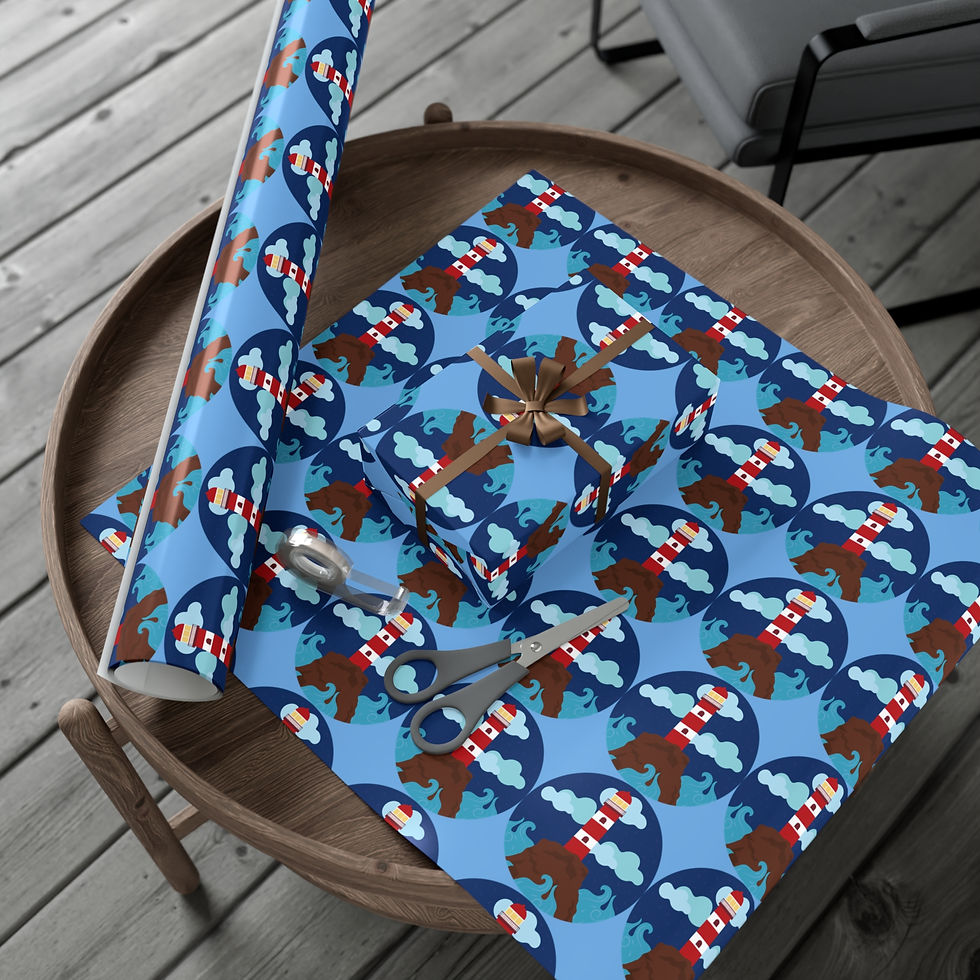 Thumbnail: Gift wrapped in Christian Fish Symbol Gift Wrapping Paper | Blue Ichthys Design on table