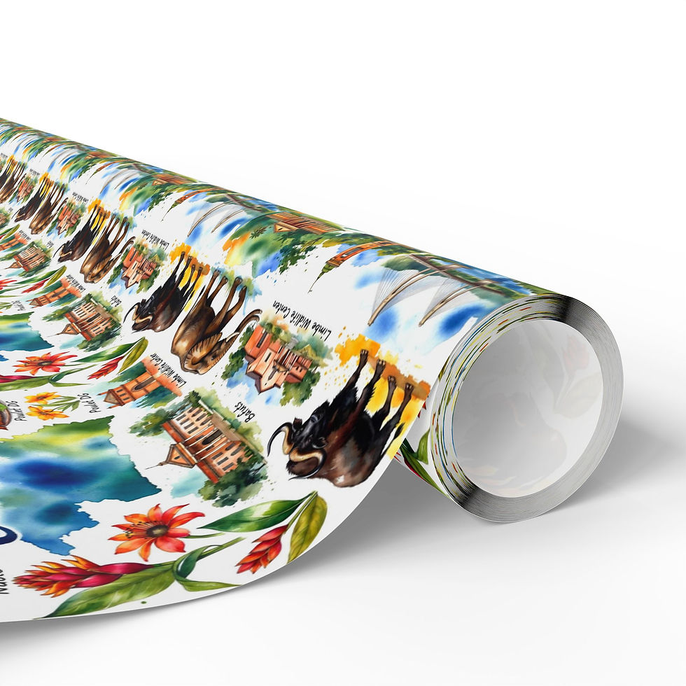 Thumbnail: Rolled El Salvador gift wrapping paper with cultural illustrations and colorful designs.