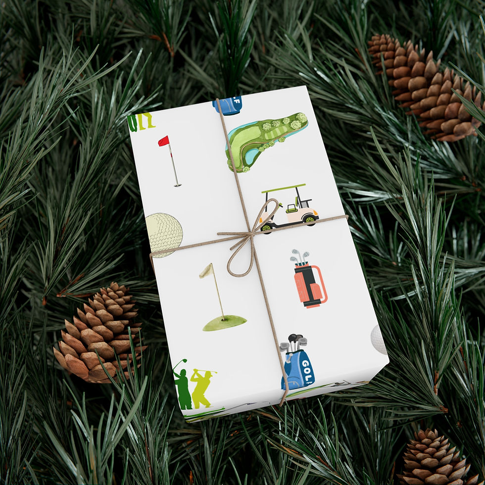Thumbnail: Golf-themed gift wrap with golf icons and symbols, holiday present, festive design.