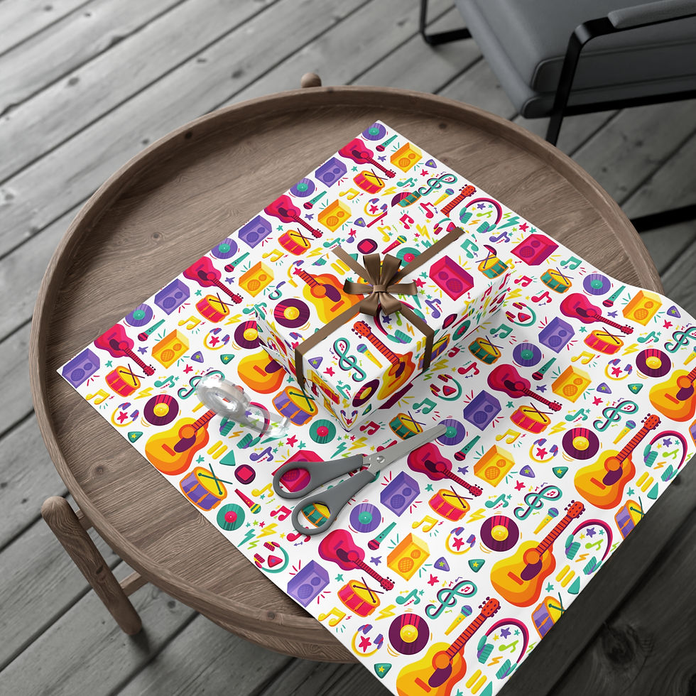 Thumbnail: Gift-wrapped box on colorful musical wrapping paper. Colorful Music Gift Wrapping Paper