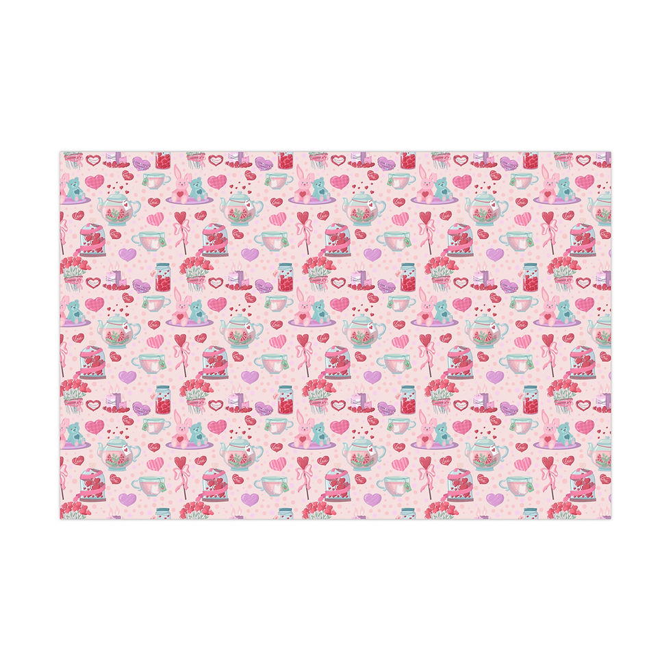 Thumbnail: Wrapping paper with pattern of hearts, cupcakes, and other Valentine's Day themed items