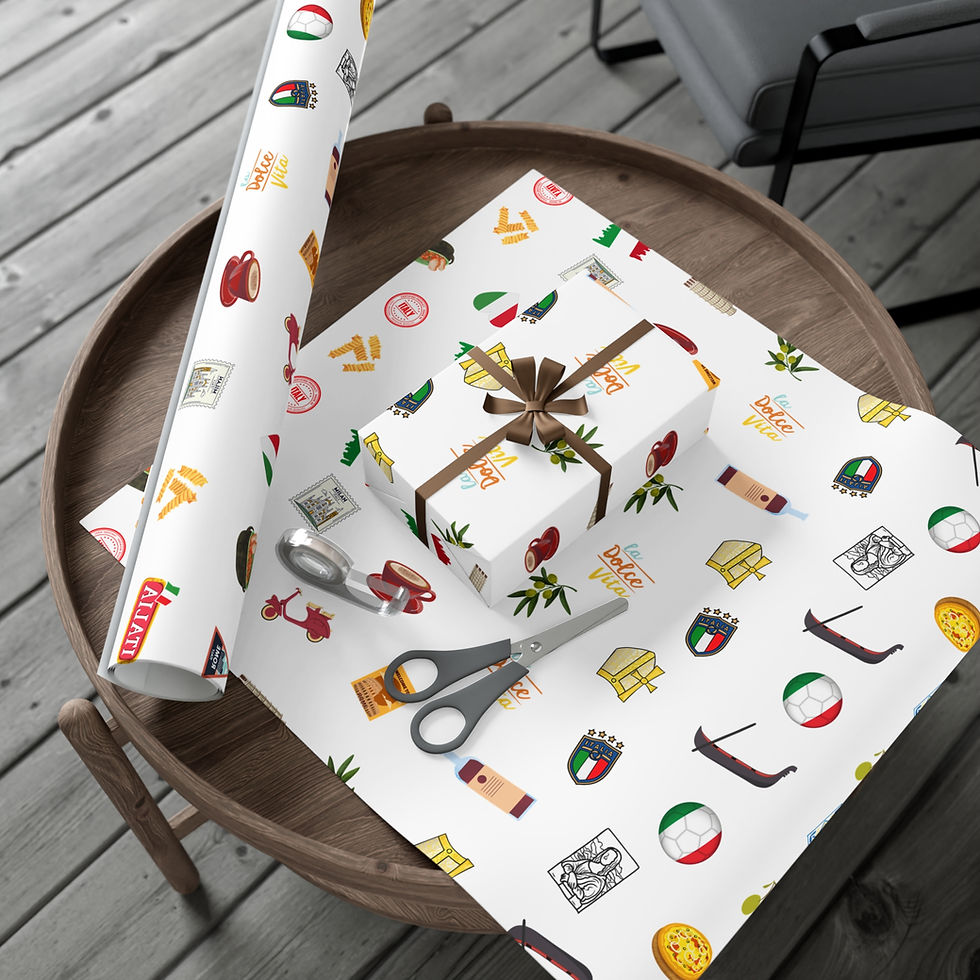 Thumbnail: Gift wrapped, 50th Birthday Gift Wrapping Paper | Fun Unisex 50 Design with colorful icons on table.