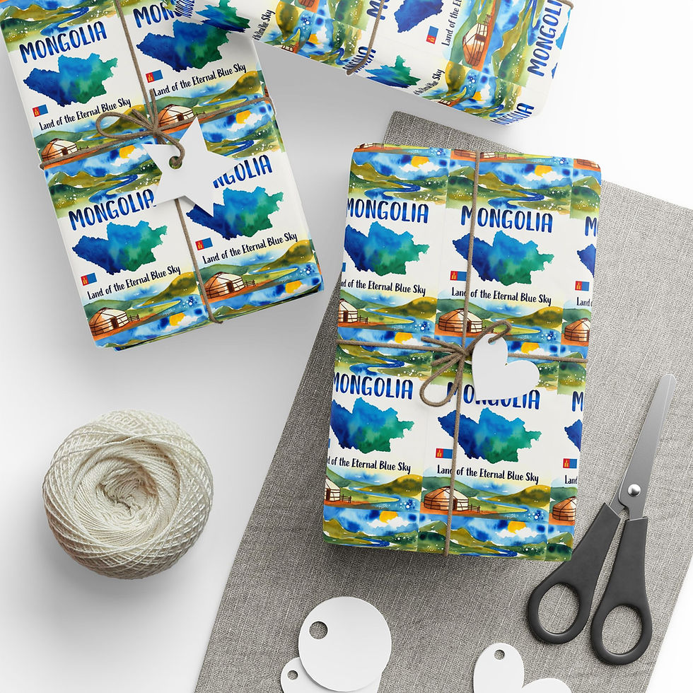 Mongolia Gift Wrapping Paper with twine and scissors
