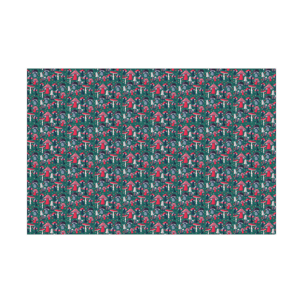 Thumbnail: Wrapping paper with a repeating pattern, emerald green with red floral designs.