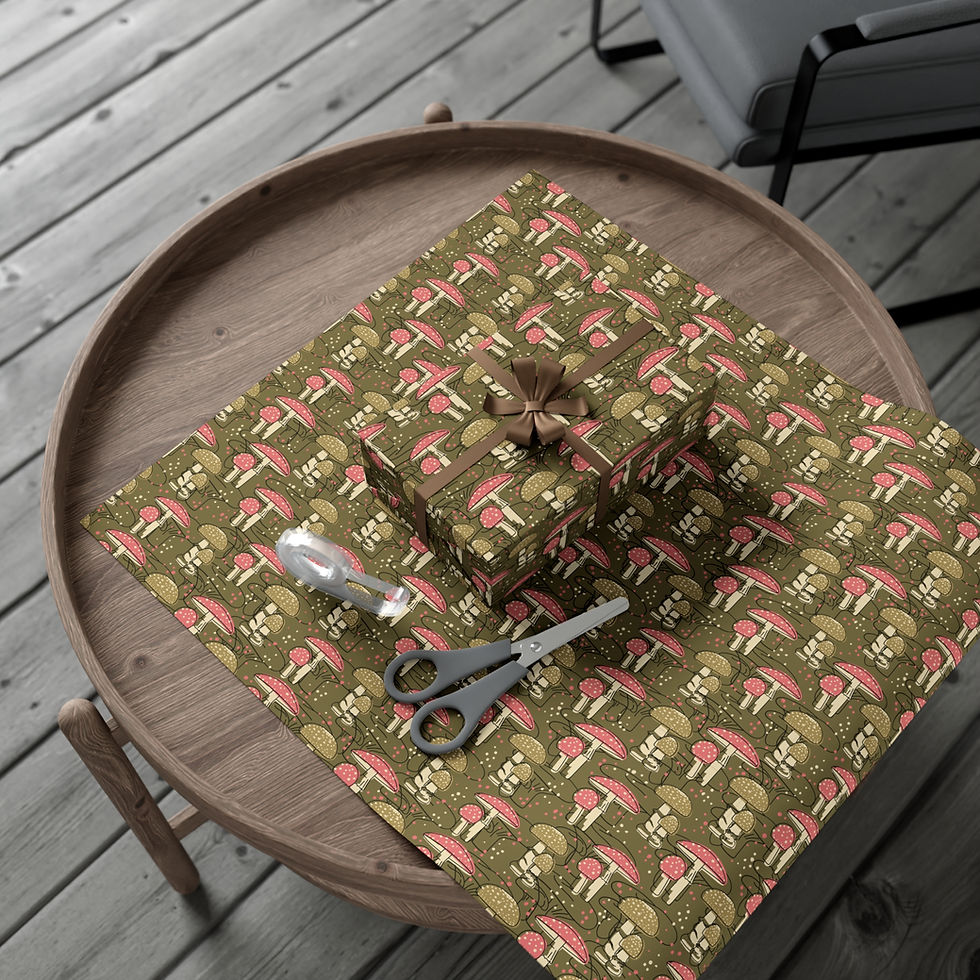 Thumbnail: Gift wrapped box on patterned paper with scissors and ribbon. Garden & Farm Life Gift wrap