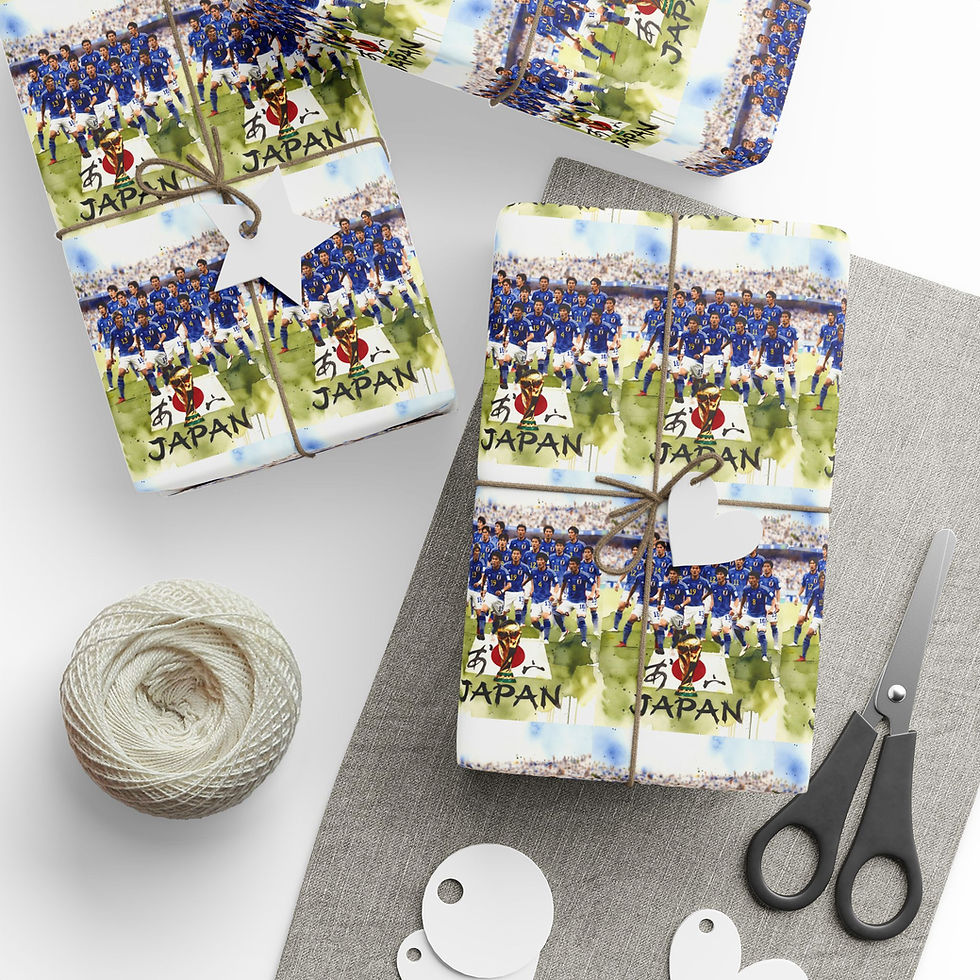 Thumbnail: Japan Soccer Team National Football Gift Wrap | Blue Samurai Wrapping Paper 