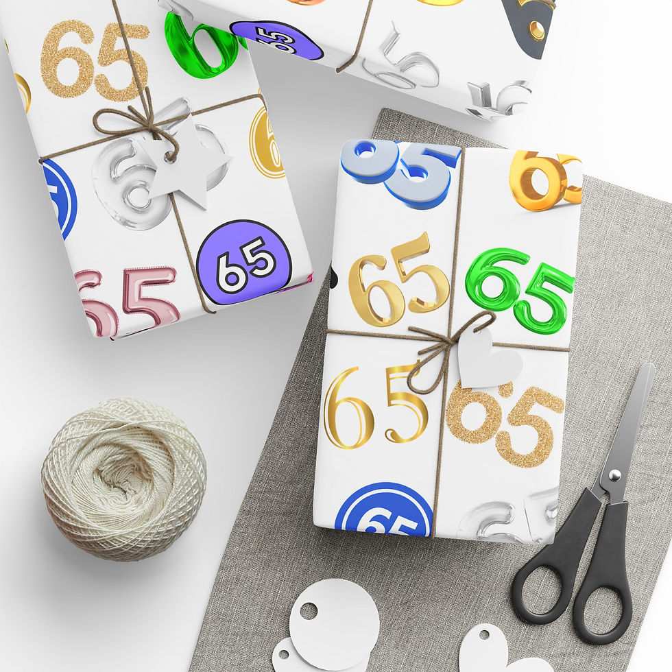 Thumbnail: Wrapped gifts with the number 65, 65th Birthday Gift Wrapping Paper | Fun Unisex 65 Design