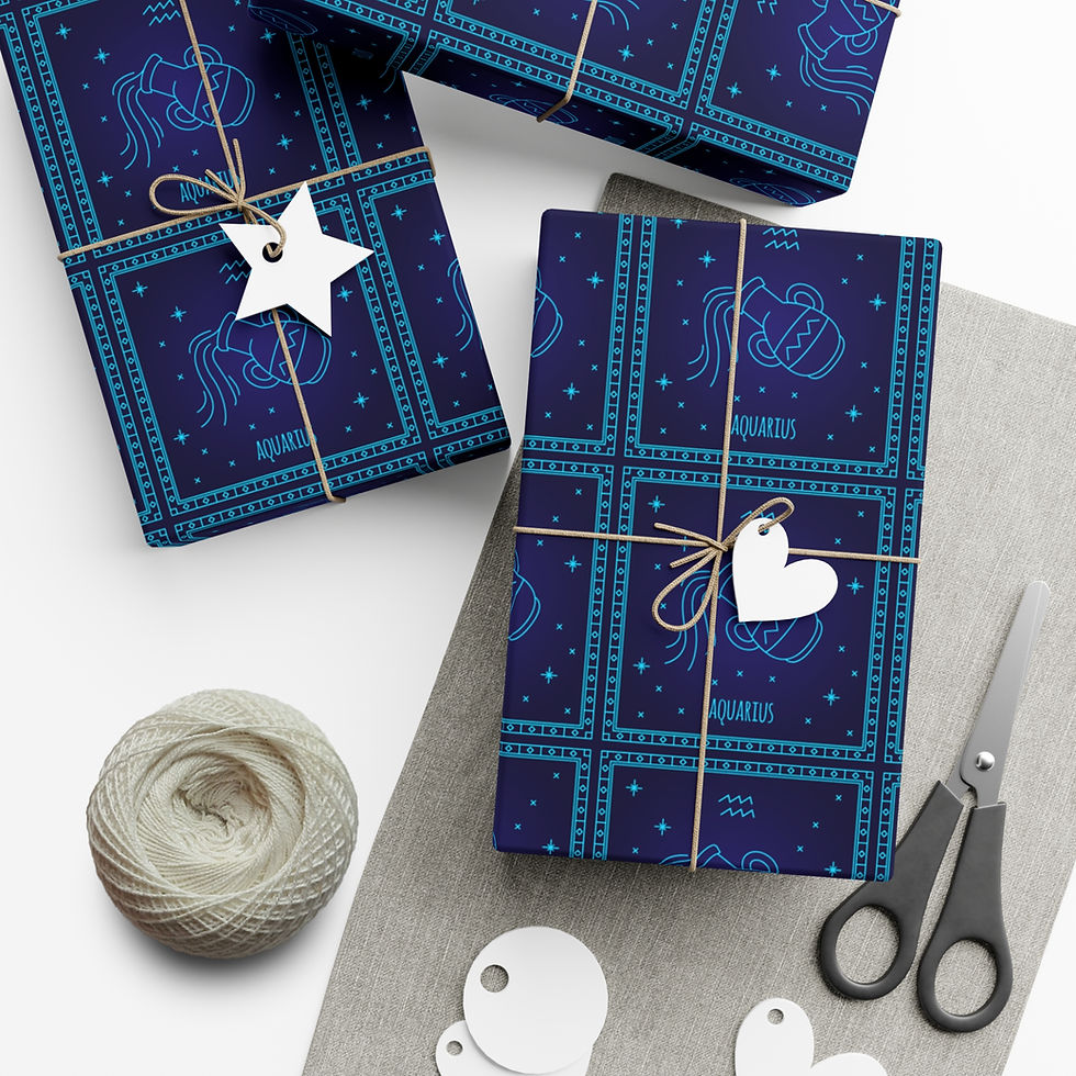 Thumbnail: Wrapped gifts with blue pattern and tags on a table with scissors