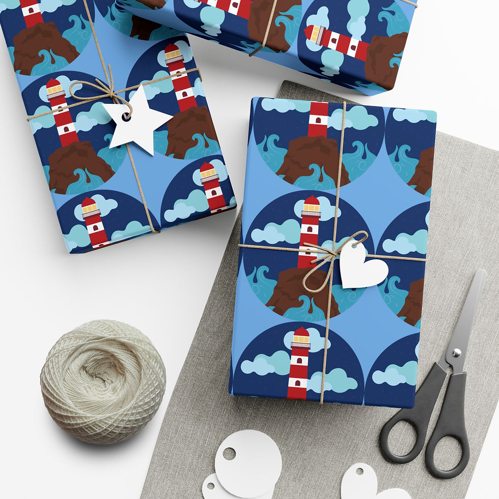 Lighthouse Gift Wrapping Paper | Bold Red Coastal Beacons with Ocean Waves 