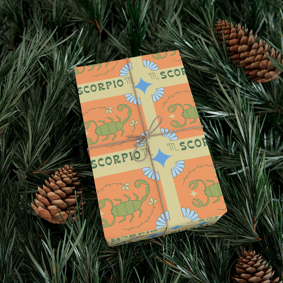 Thumbnail: Wrapped gift with "SCORPIO" text and scorpion pattern on orange background