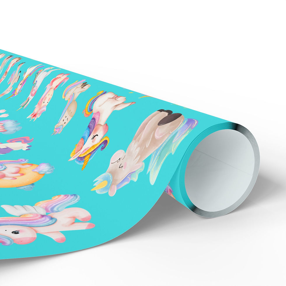 Thumbnail: Teal unicorn gift wrap roll with colorful unicorn patterns.