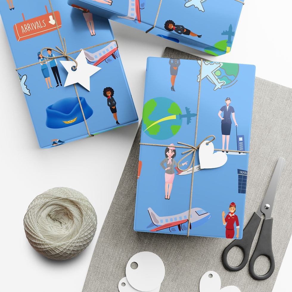 Thumbnail: Wrapped gifts with travel theme, arrivals sign, airplane, globe, scissor and tag.