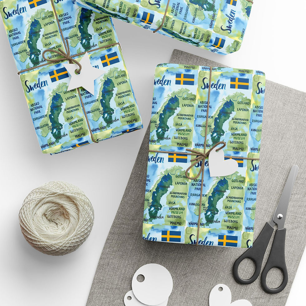Thumbnail: Sweden map gift wrap with twine and scissors