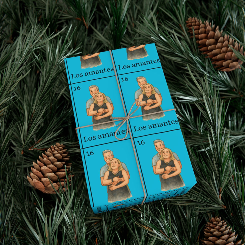Thumbnail: Gift wrapped, Los amantes 16 cards, couple hugging, string tie, pine needles, Taguara Americana