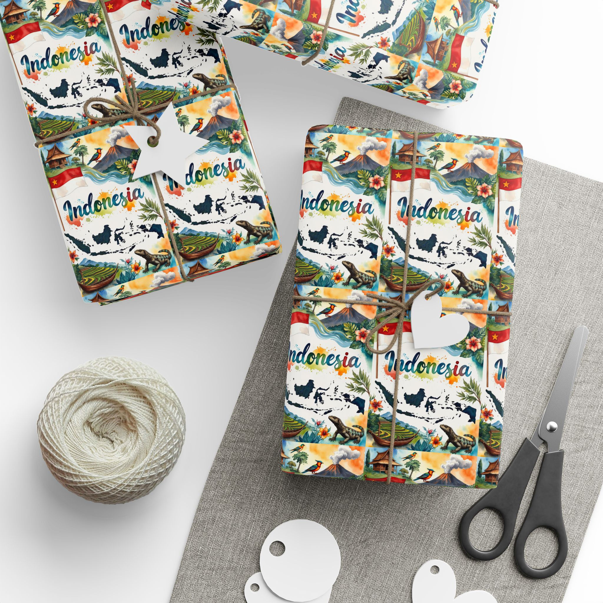 Indonesia Gift Wrapping Paper | Borobudur Temple,, Batik, & Wayang Masks