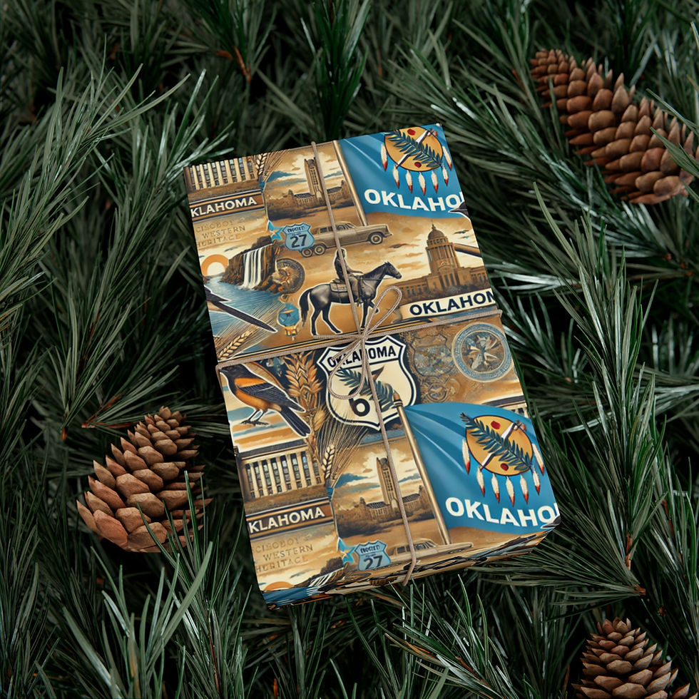 Thumbnail: Oklahoma-themed gift wrapped with green, featuring state symbols and text elements.