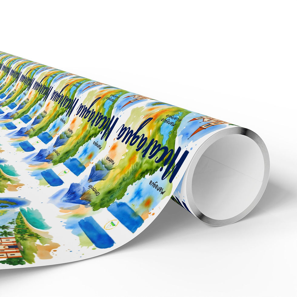 Thumbnail: Roll of gift wrapping paper with watercolor landscapes and 'Nicaragua' text.