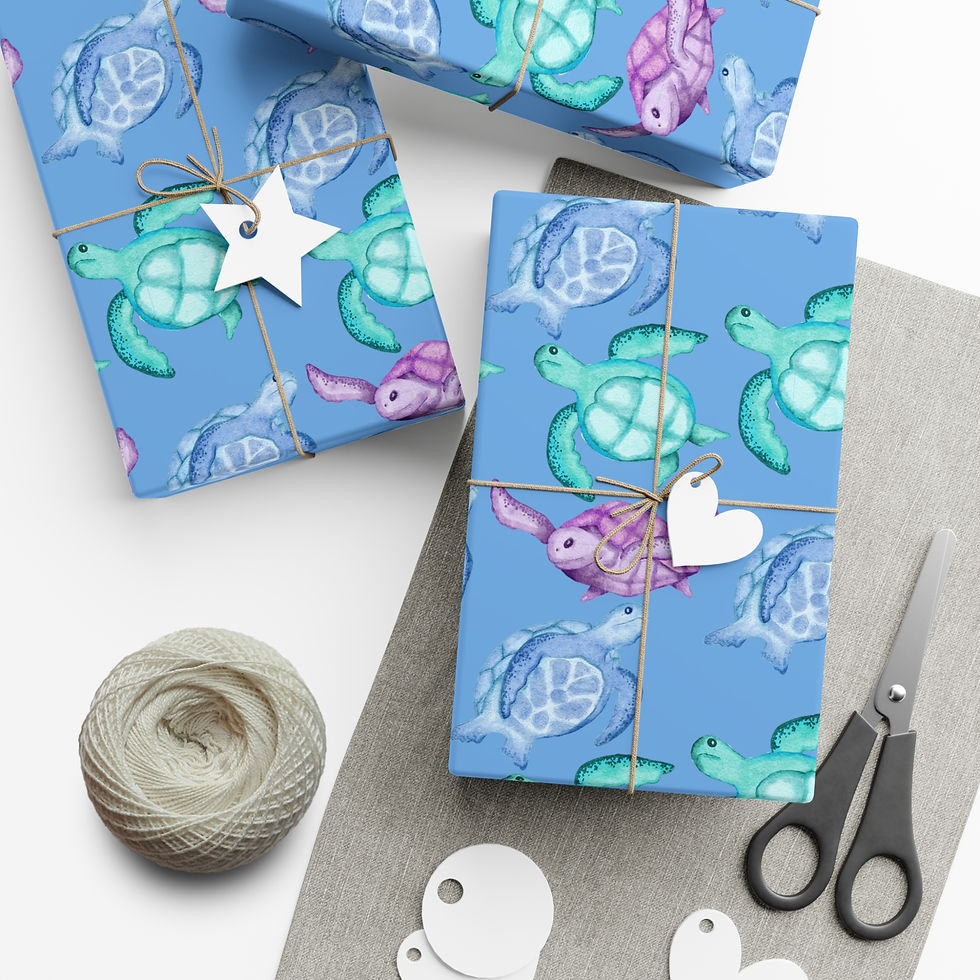 Sea Turtle Gift Wrapping Paper | Ocean Wrap with Pink, Green & Purple Turtles