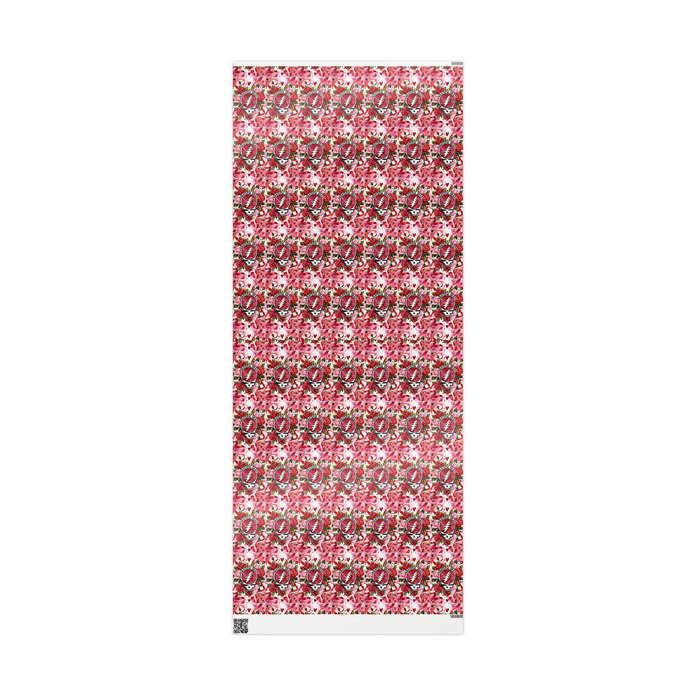 Thumbnail: Wrapping paper with red and pink floral print. Grateful Dead Valentine Wrapping Paper.