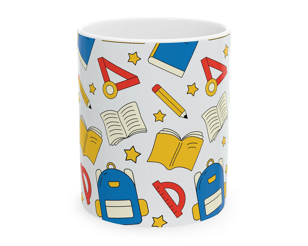 Back to School Coffee Mug with book and pencil pattern