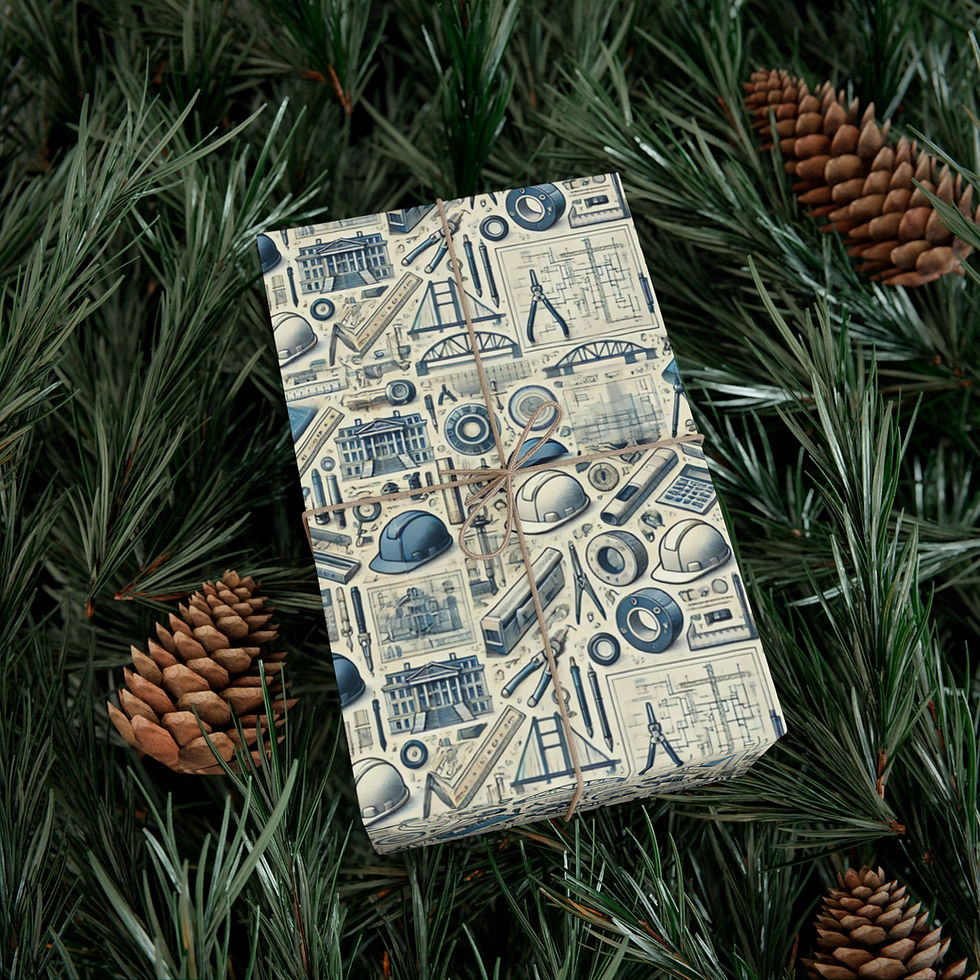 Thumbnail: Gift wrapped with blueprints and tools on evergreen branches, and pine cones