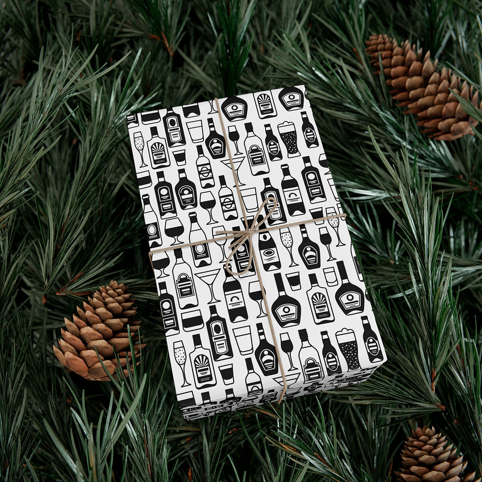 Thumbnail: Gift wrapped with bar items pattern on colorful music gift wrapping paper and pine