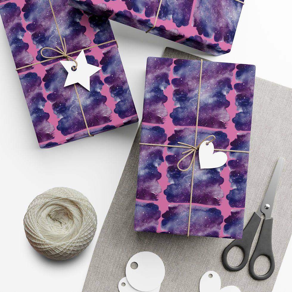 Thumbnail: Wrapped gifts with purple patterned paper, twine, and tags, ready for presentation.