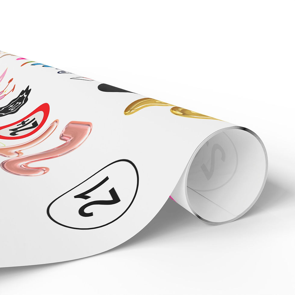 Thumbnail: Rolled 21 Wrapping Paper with Colorful Icons, Fun Unisex design on white background.