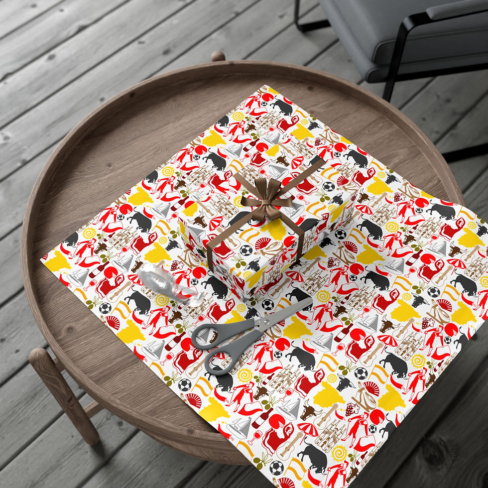 Thumbnail: Gift-wrapped present on Nevada Inspired Gift Wrapping Paper with various patterns on table