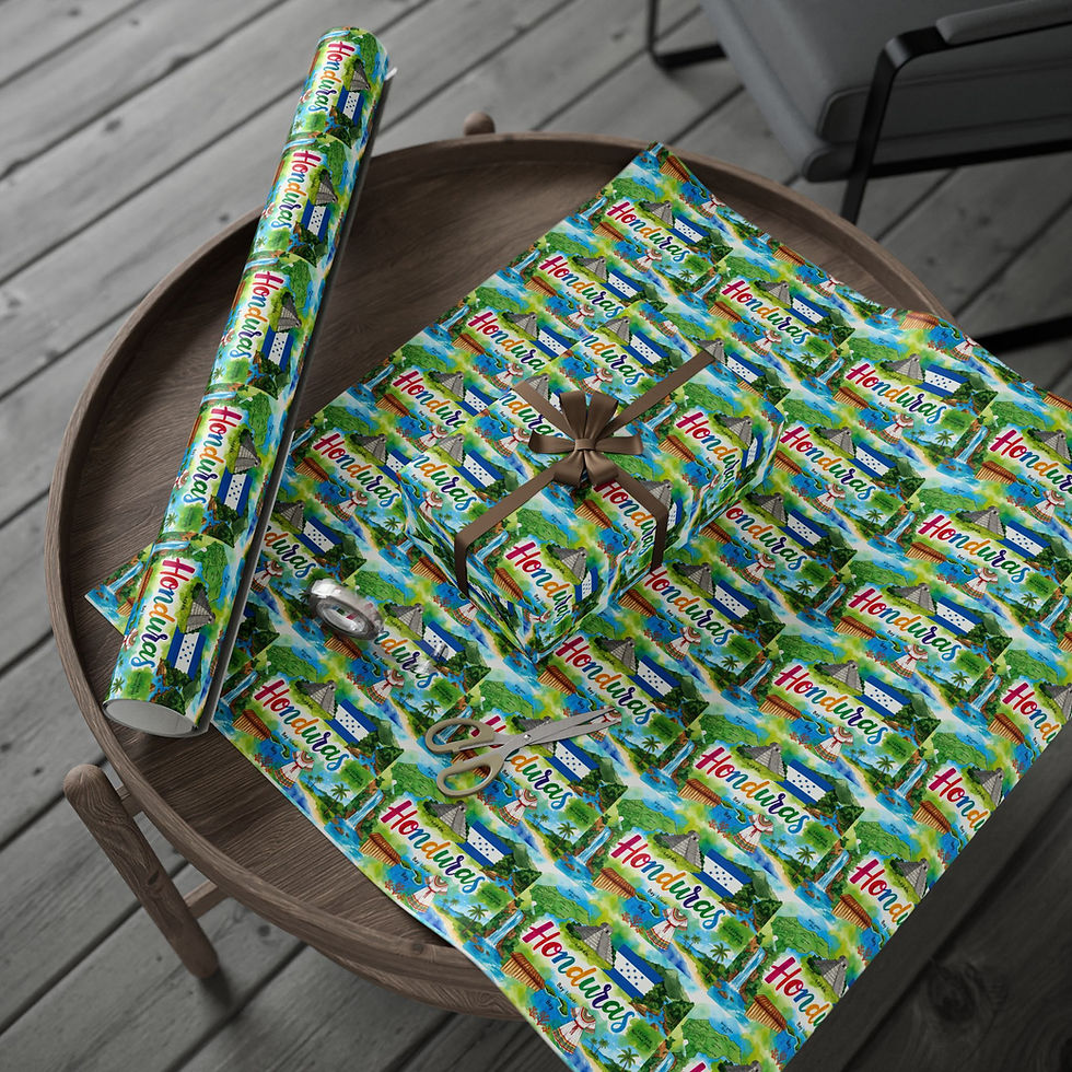 Thumbnail: Gift wrapped with colorful Folklore Forests and Midnights Stars wrapping paper on table
