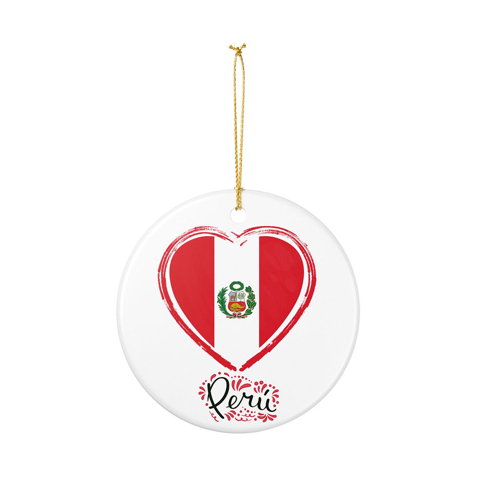 Thumbnail: Peruvian flag in heart shape ornament with text, love Peru, on white background.