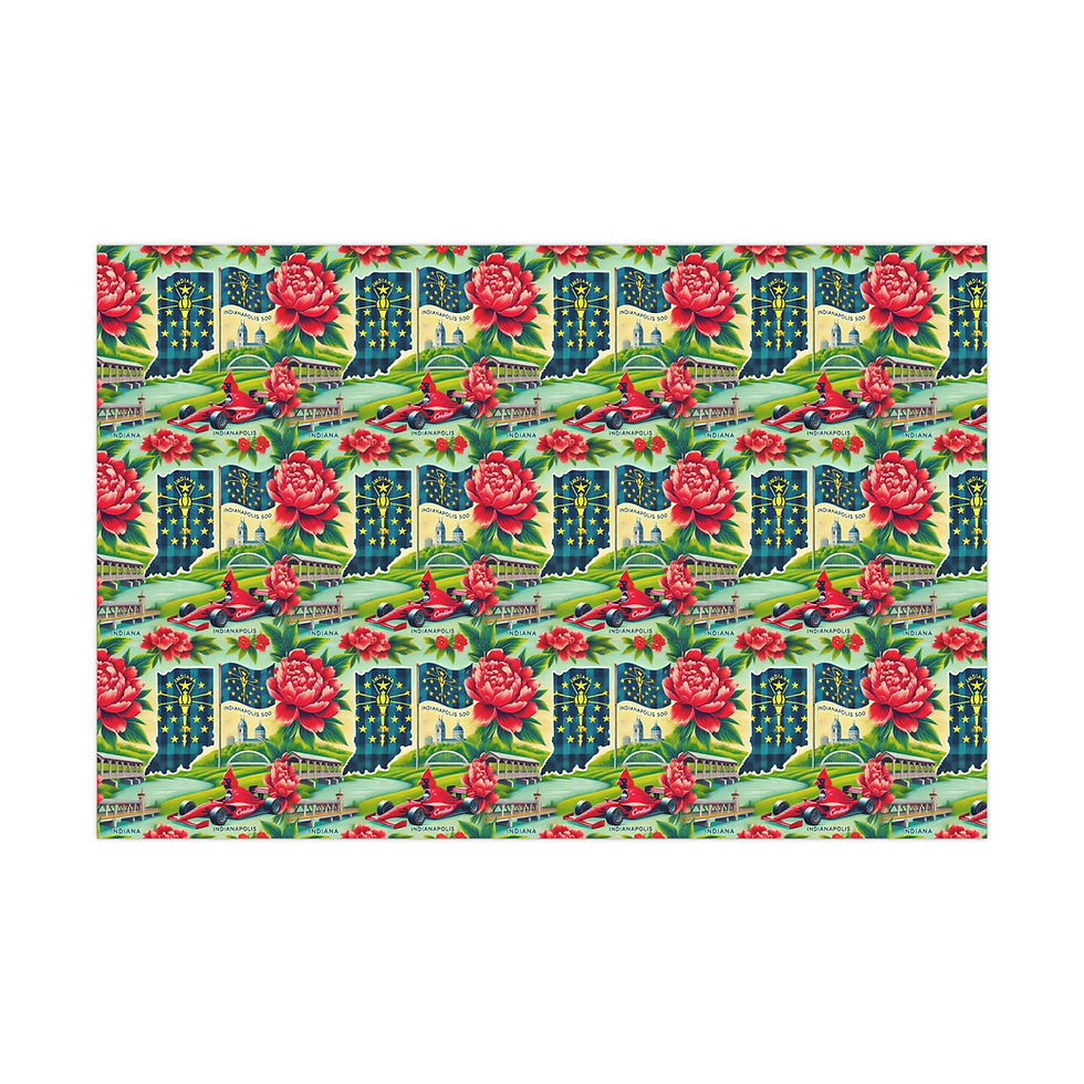 Thumbnail: Floral pattern with red roses, green foliage, and Massachusetts Inspired Gift Wrapping Paper.