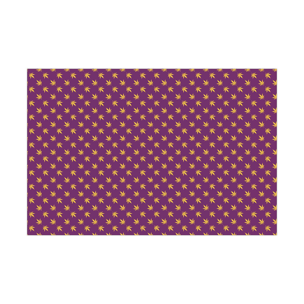 Thumbnail: Purple wrapping paper with repeating golden star pattern; Texas Gift Wrapping Paper.