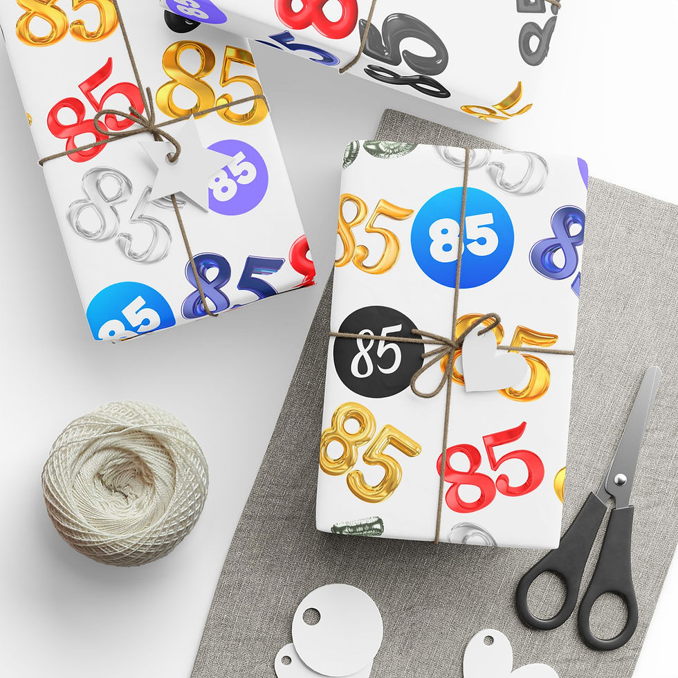 Thumbnail: Gift-wrapped presents with colorful 85s, 85th Birthday Gift Wrapping Paper | Fun Unisex 85 Design.