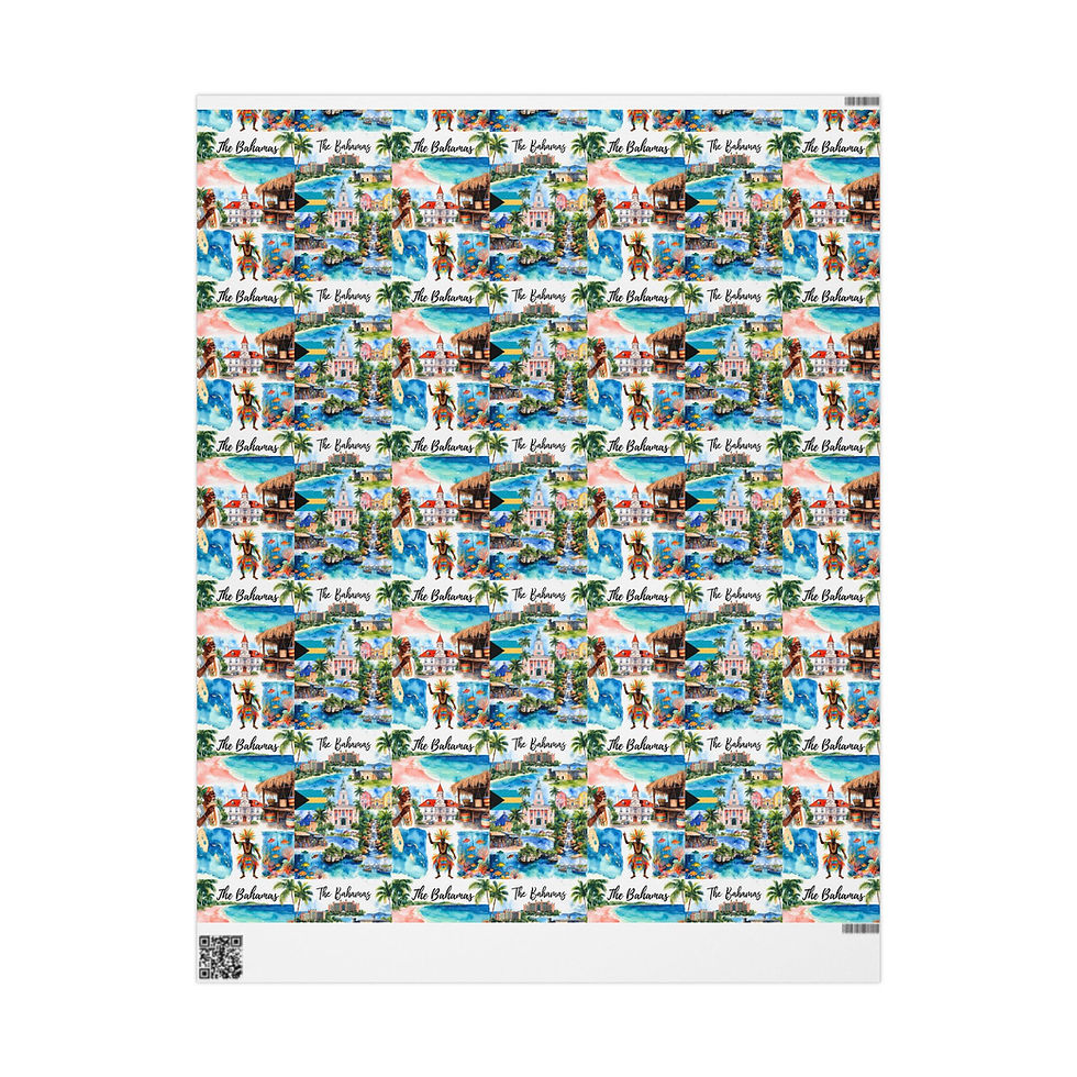 Thumbnail: Aloha Wrapping Paper. Repeating pattern showcasing Hawaiian scenes; High Oak Paper.