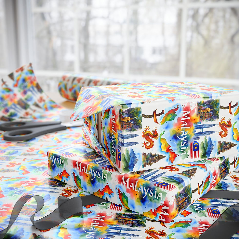 Thumbnail: Colorful Malaysian gift wrapping paper with cultural designs