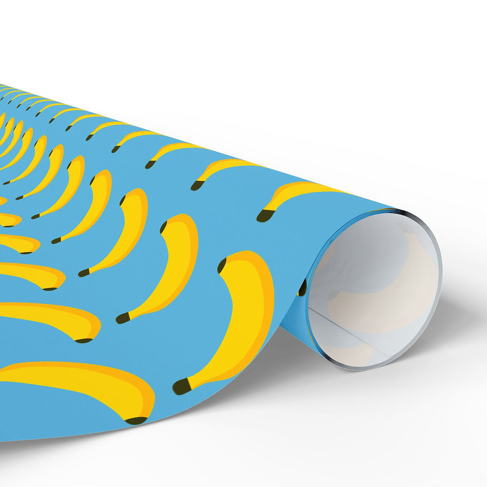 Thumbnail: Roll of blue banana gift wrap with yellow banana pattern
