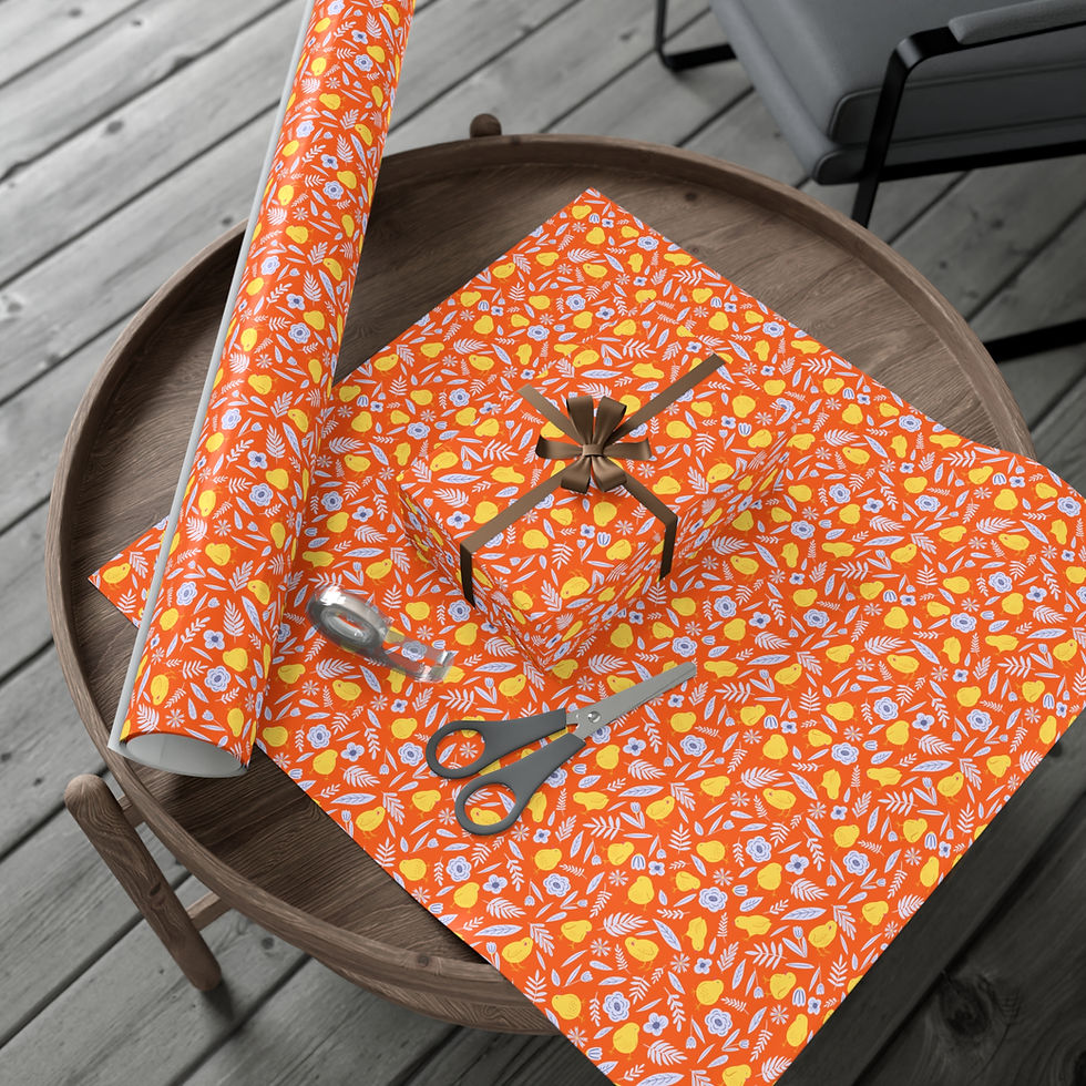 Thumbnail: Gift wrapped, colorful pattern with scissors on a table. Surfboard Gift Wrapping Paper.