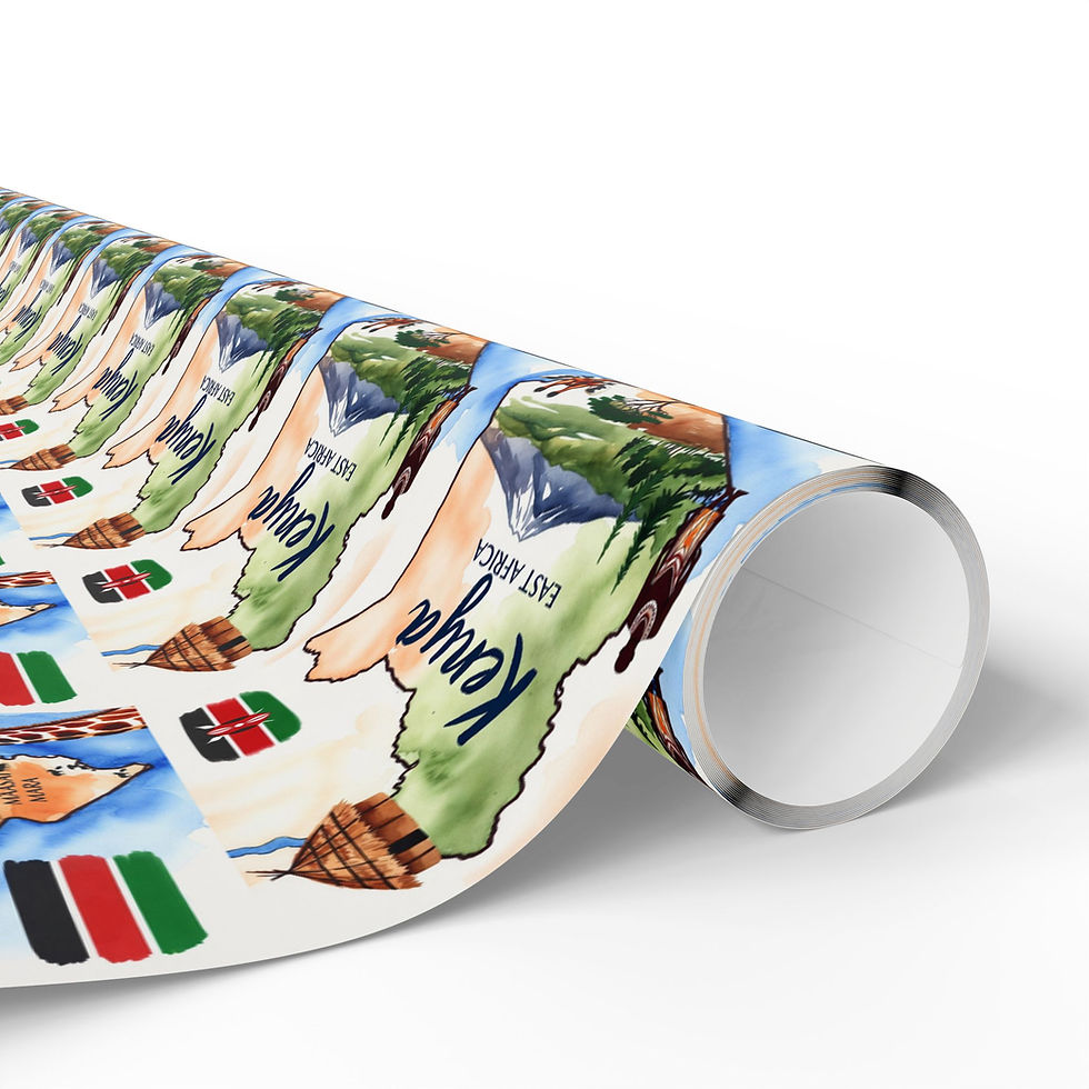 Thumbnail: Kenya Gift Wrapping Paper roll, map, "Kenya EAST AFRICA" text, Kenyan flag.