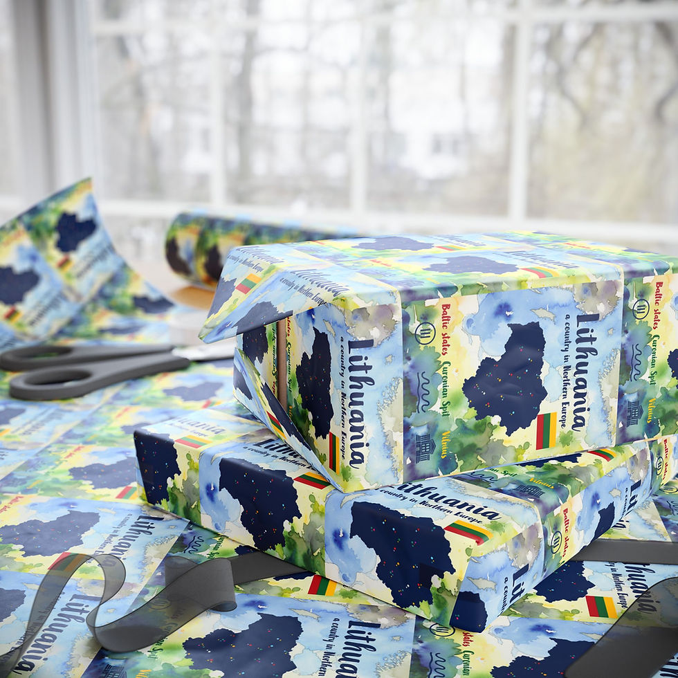 Thumbnail: Gifts wrapped in Lithuania Gift Wrapping Paper, Baltic Soul, Curonian Spit Dunes.