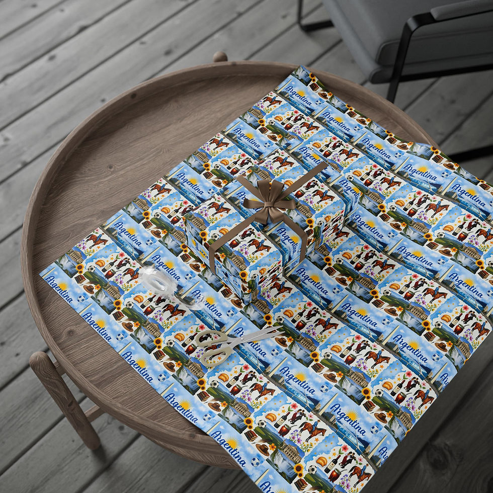 Thumbnail: Wrapped gift on table with Antigua & Barbuda Wrapping Paper | Caribbean Landmarks.