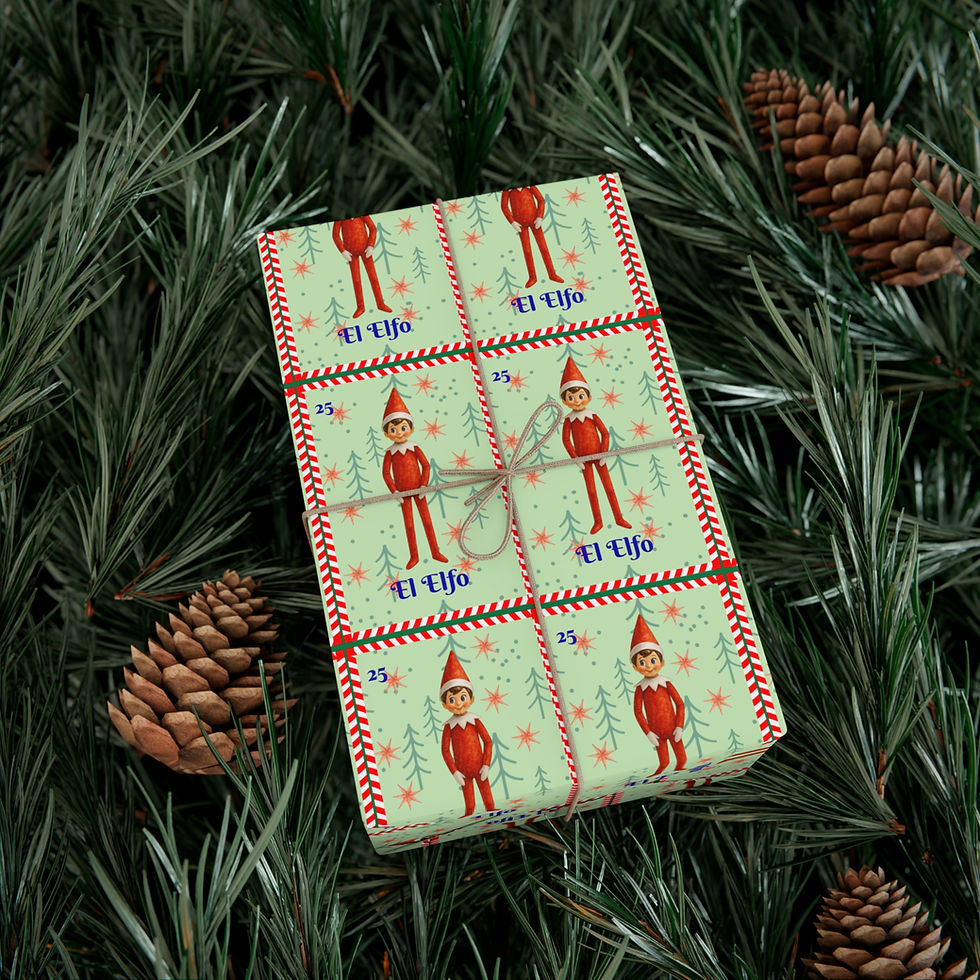 Thumbnail: Elf on the Shelf Inspired Gift Wrapping Paper, a festive holiday gift wrap.