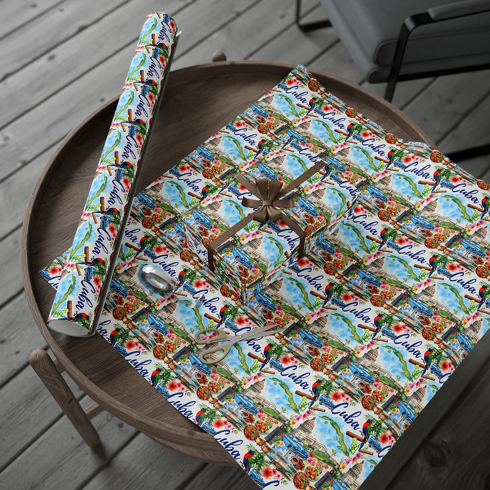 Thumbnail: Gift wrapping paper with Havana, cigars, rum, and mojitos print displayed