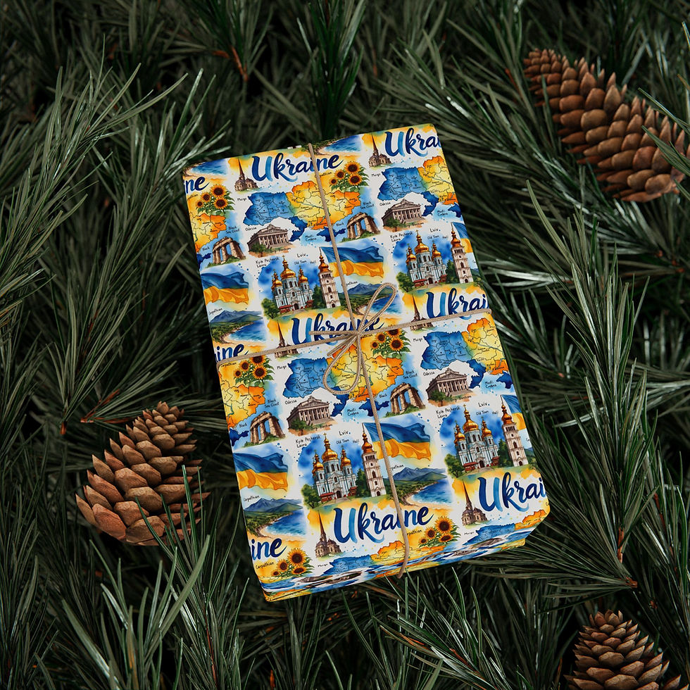 Thumbnail: Ukraine Blue and Yellow Gift Wrap | Map & Landmarks Ukrainian Wrapping Paper