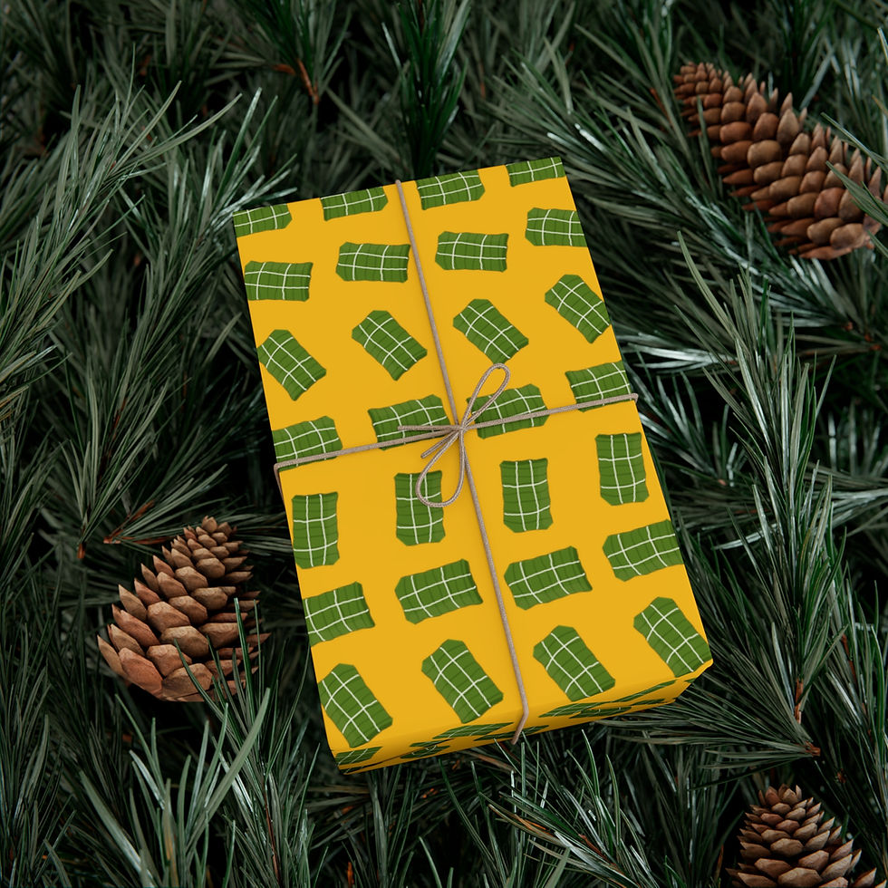 Thumbnail: Gift wrapped in Saint Patrick's Day paper with shamrock pattern and pine needles.
